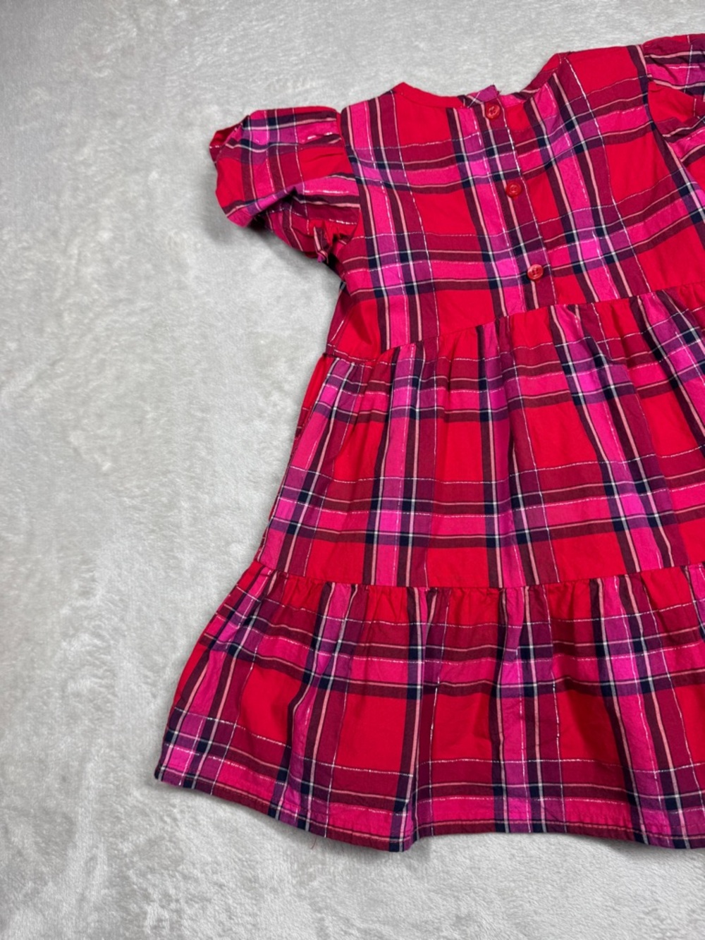 Tucker + Tate Red Pink Silver Plaid Ruffle Holiday Dress Girls Size 2 - Picture 12 of 15